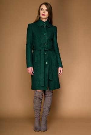 Palton clasic din stofa de lana tip bucle OZANA verde