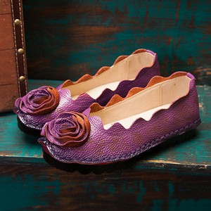 Balerini dama din piele cu floare aplicata handmade SOCOFY Violet