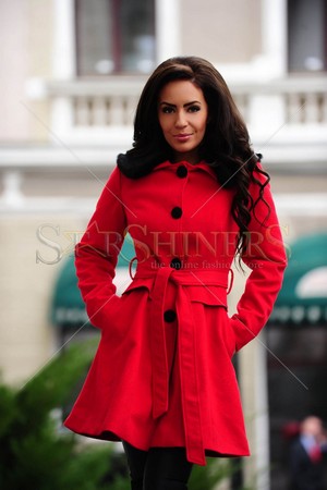 Palton Artista Furry Collar Red